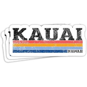 Vintage 1980s Style Kauai Hawaii Gift Decorations - 4x3 Vinyl Stickers, Laptop Decal, Water Bottle Sticker (Set of 3)