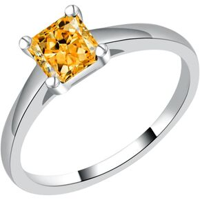 Yellow Moissanite Wedding Ring for Women - 1.0ct 5.5MM Square Lab Created Diamond S925 Silver Pated 18K White Gold Engagement Jewelry