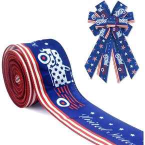 Hying Patriotic 4th of July Ribbons for Wreath Bows Wrapping Gifts, Star Blue Patriotic Ribbons for Gift Wrapping 4th of July Decor DIY Crafts Wreath, 2.4" X 10 Yards Wired Burlap Patriotic Ribbon