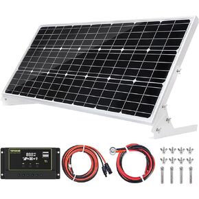 Topsolar 100W 12V Solar Panel Kit Battery Charger 100 Watt 12 Volt Off Grid System for Homes RV Boat + 30A Solar Charge Controller + Solar Cables + Brackets for Mounting