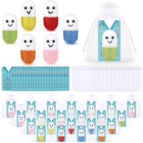 Wenqik 24 Sets Nurse Appreciation Gifts Bulk Include 24 Handmade Crochet Pill Keepsake with Smiling Face 24 Nurse Cards 24 White Organza Bag Nurse Week Nursing Party Supplies for Student Cowoker Staff