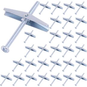 Hilitchi Molly and Toggle Bolt Zinc Plated Steel Philips Round Head Toggle Wing Nut Bolt (60Pcs 1/4 Inch)