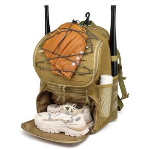 Tactical Baseball Bag, Lightweight Baseball Backpack with Shoes Compartment, Softball Bat Bag with Fence Hook