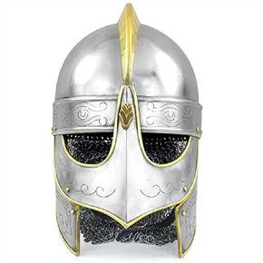 Viking Wolf Armor Helmet with Brass Accents & Chainmail | Medieval Metal Knight Helmets for Adult