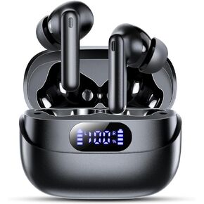 Wireless Earbuds, 42H Playtime Bluetooth 5.3 Headphones, HiFi Stereo Call Noise Cancelling Earbuds, IPX7 Waterproof Stereo in-Ear Earphones with LED Display for iOS Android Cell Phone (Black)