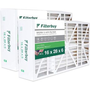 Filterbuy 16x28x6 Air Filter MERV 8 Dust Defense (2-Pack), Pleated HVAC AC Furnace Air Filters Replacement for Aprilaire Space-Gard 2400 (Actual Size: 15.44 x 26.94 x 6.00 Inches)
