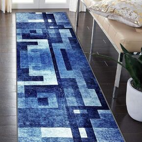 Weidear Modern Area Rug Runner Carpet,Soft Hallway Runner Rug,Backed TPR Non-Slip Entryway Washable Mat,Custom Size Rug for Living Room/Bedroom/Aisle/Bathroom/Kitchen/Laundry -Abstract Blue,2X2FT