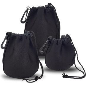 مجموعة أكياس عدسات مكونة من 3 قطع، أكياس واقية سميكة مع رباط لكاميرات Canon Len، حقيبة تخزين من النيوبرين الناعم من القطيفة ملحقة للمصورين المبتدئين in Kuwait