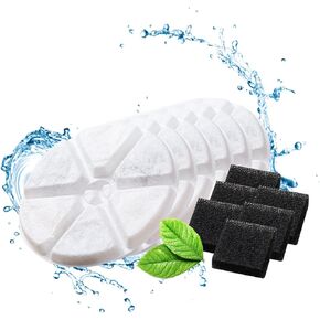 6 Pack Replacement Pet Fountain Filter & 6 Pack Pre-Filter Sponges for 2.5L/84oz Automatic Stainless Steel Pet Water Fountain Dispenser