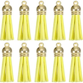 HARFINGTON 30Pcs 1.5 Inch Leather Tassels Keychain Charm with Gold Cap for Pendant Bracelet Jewelry Making DIY Craft Decoration, Black