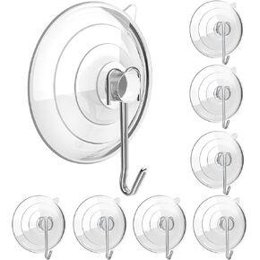 HangerSpace Suction Cup Hooks, Upgrade 2.5 Inches Clear PVC Suction Cups with Metal Hooks 7 LB Heavy Duty Removable Large Suction Cups for Kitchen Bathroom Shower Wall Window Glass Door - 8 Pack