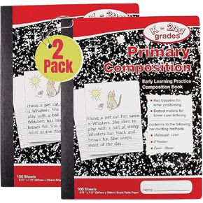 1InTheOffice Primary Composition Notebook K-2, Kindergarten Composition Notebook, 100/Sheets, Red/Marble, 7.5" x 9.75", 2/Pack