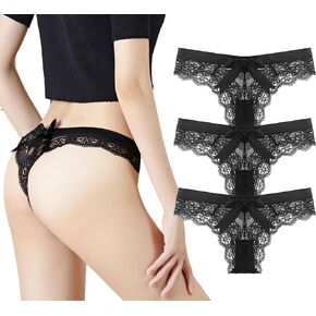 Thongs for Women Sexy Underwear Cheeky Bow Panties Seamless Lace Bikini Ladies Cute Hipster Bridal Lingerie,Multipack