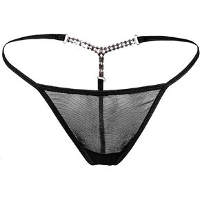 ohmydear Women's Sexy G-String Thongs Plus Size Mesh Thong Chain Underwear T-back Tangas Low Rise Diamond Panties XS-4XL