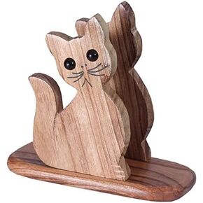 FRESCORR - Handmade Real Wood Cat Shape Napkin Holder 6.5 inches, (Light Wood)