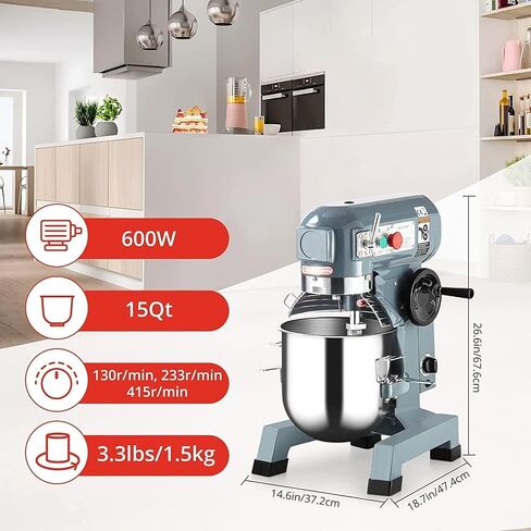 10QT Commercial Food Mixer with Timing Function, Heavy Duty Commercial Mixer 450W, Stainless Steel Bowl Commercial Electric Food Mixer with 3 Speeds Adjustable, Perfect for Bakery Pizzeria in Kuwait