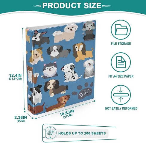 مجلدات دائرية مكونة من 3 حلقات دائرية من Cute Dog مع 3 جيوب داخلية شفافة من مادة PVC، مجلدات أساسية متينة مقاومة للماء مع مشبك معدني مضاد للانزلاق، مجلدات متعددة الاستخدامات تحمل 200 ورقة، حزمة واحدة in Kuwait