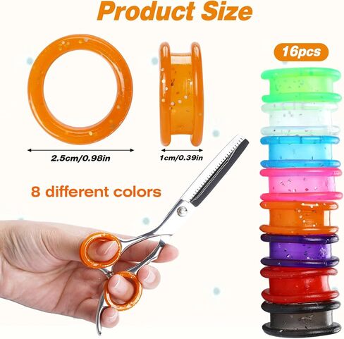 16 Pcs Shear Grips Inserts Scissors Finger Rings, Soft Silicone Pet Shears Ring Inserts Pet Shears Ring Finger Protector for Barber Dog Hair Cutting Scissor Accessories, 8 Colors in Saudi Arabia