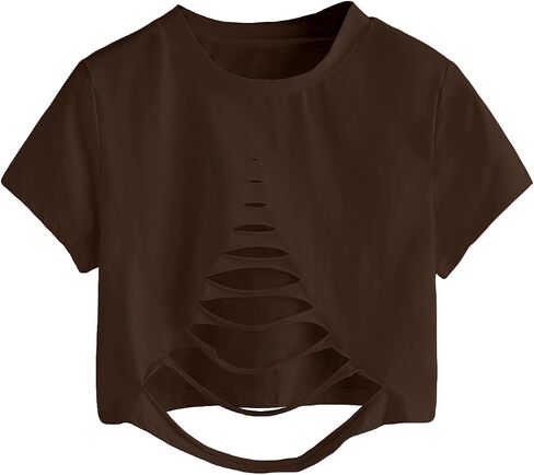 تي شيرت SweatyRocks نسائي قصير الأكمام بفتحات علوية قصيرة in Kuwait
