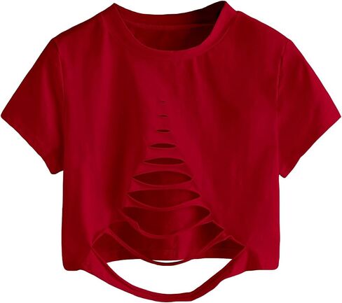 تي شيرت SweatyRocks نسائي قصير الأكمام بفتحات علوية قصيرة in Kuwait