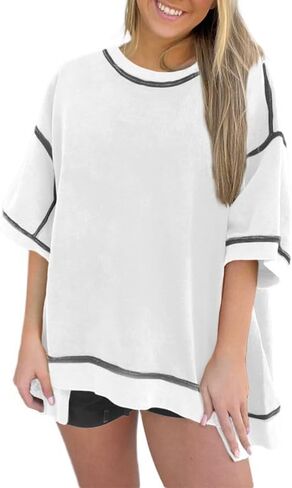 SHEWIN Women's Fashion Oversized T Shirts Casual 3/4 Sleeve Crewneck Summer Tops Tees in Saudi Arabia
