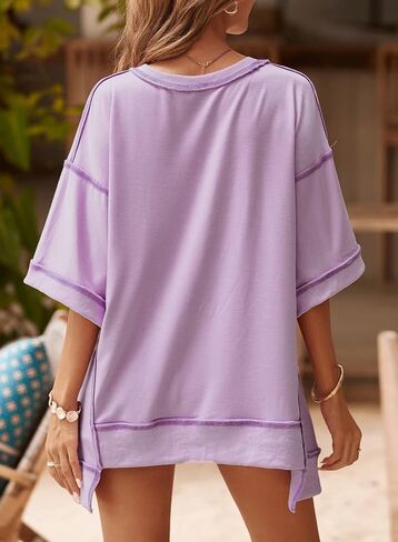 SHEWIN Women's Fashion Oversized T Shirts Casual 3/4 Sleeve Crewneck Summer Tops Tees in Saudi Arabia