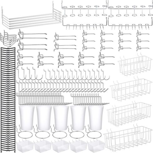 194 Pieces Pegboard Accessories Set Includes Pegboard Storage Basket, Organizer Bins, Organizer Cup with Cup Holder, Tissue Holder, Multiple Style Hook for Pegboard Organizing in Saudi Arabia
