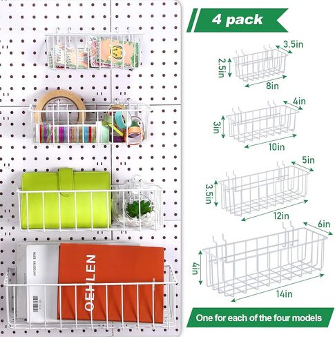 194 Pieces Pegboard Accessories Set Includes Pegboard Storage Basket, Organizer Bins, Organizer Cup with Cup Holder, Tissue Holder, Multiple Style Hook for Pegboard Organizing in Saudi Arabia