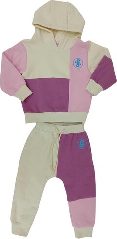 Jrue & Louis Kids Clothes Set, Colorful Color block Hooded Sweatshirt and Pants Outfit for 1-6 Years Old in Saudi Arabia