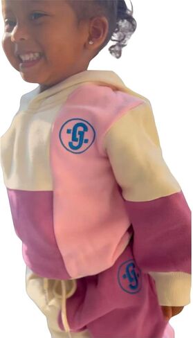 Jrue & Louis Kids Clothes Set, Colorful Color block Hooded Sweatshirt and Pants Outfit for 1-6 Years Old in Saudi Arabia