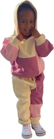 Jrue & Louis Kids Clothes Set, Colorful Color block Hooded Sweatshirt and Pants Outfit for 1-6 Years Old in Saudi Arabia