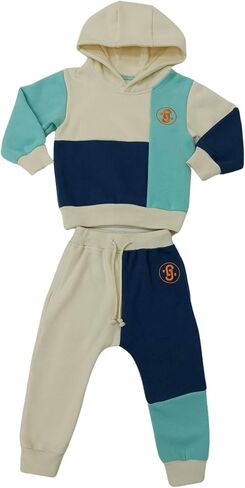 Jrue & Louis Kids Clothes Set, Colorful Color block Hooded Sweatshirt and Pants Outfit for 1-6 Years Old in Saudi Arabia