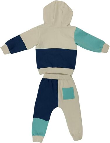 Jrue & Louis Kids Clothes Set, Colorful Color block Hooded Sweatshirt and Pants Outfit for 1-6 Years Old in Saudi Arabia