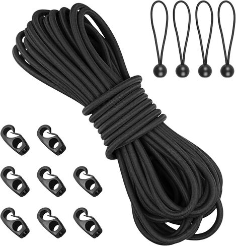 hlogree 1/4 "× 52 قدم الحبل صدمة بنجي، مرونة الكاياك تمتد سلسلة حبل مع السنانير الحبل صدمة بنجي، 4pcs الكرة حبال صدمة بنجي ربط أسفل حزام مقطورة لقوارب الكاياك اكسسوارات التخييم، في الهواء الطلق in Kuwait