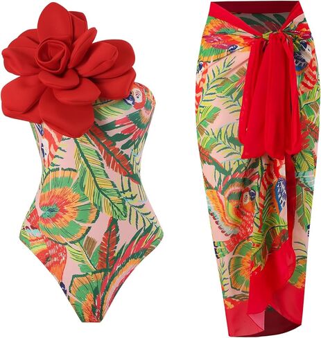 Women One-Piece Swimsuit with Cover up Wrap Skirt Sarong Bathing Suit Beach Outfit Summer in Saudi Arabia