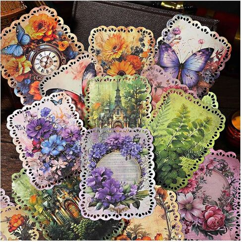80 Sheets Floral Shape Scrapbook Paper, Vintage Decoupage Paper for Junk Journal Supplies, Aesthetic Decorative Craft Paper for Scrapbooking, Flower Wall Decor for Writing, Journaling Collage in Kuwait