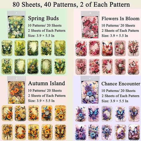 80 Sheets Floral Shape Scrapbook Paper, Vintage Decoupage Paper for Junk Journal Supplies, Aesthetic Decorative Craft Paper for Scrapbooking, Flower Wall Decor for Writing, Journaling Collage in Kuwait