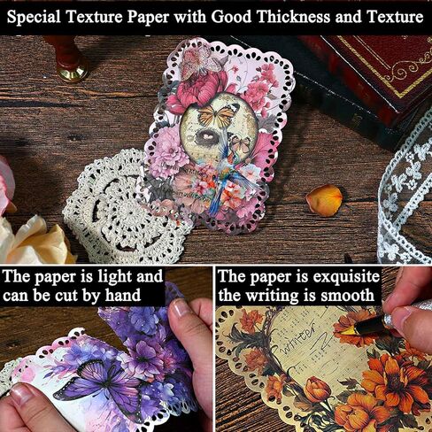 80 Sheets Floral Shape Scrapbook Paper, Vintage Decoupage Paper for Junk Journal Supplies, Aesthetic Decorative Craft Paper for Scrapbooking, Flower Wall Decor for Writing, Journaling Collage in Kuwait