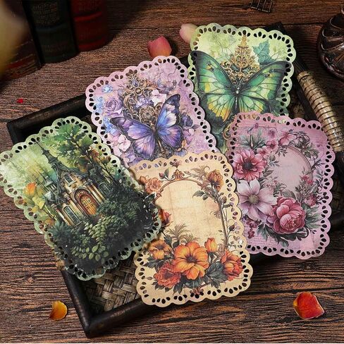 80 Sheets Floral Shape Scrapbook Paper, Vintage Decoupage Paper for Junk Journal Supplies, Aesthetic Decorative Craft Paper for Scrapbooking, Flower Wall Decor for Writing, Journaling Collage in Kuwait