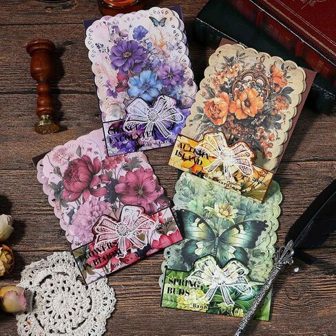80 Sheets Floral Shape Scrapbook Paper, Vintage Decoupage Paper for Junk Journal Supplies, Aesthetic Decorative Craft Paper for Scrapbooking, Flower Wall Decor for Writing, Journaling Collage in Kuwait