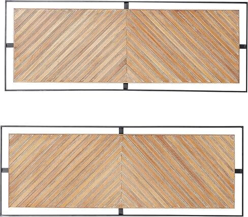 Deco 79 Wooden Geometric Home Wall Decor Linear Carved Wall Sculpture with Black Frame, Set of 2 Wall Art 32"W, 12"H, Brown in Saudi Arabia