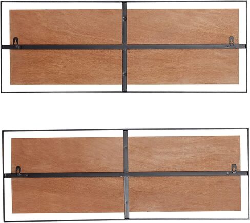 Deco 79 Wooden Geometric Home Wall Decor Linear Carved Wall Sculpture with Black Frame, Set of 2 Wall Art 32"W, 12"H, Brown in Saudi Arabia