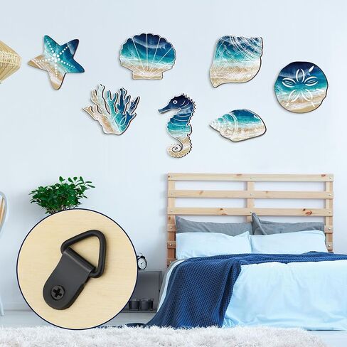 Weysat 7 Pieces Beach Wall Decor Coastal Wall Decor Rustic Bathroom Decor Seashell Starfish Wooden Bathroom Decorations Marine Nautical Coastal Ocean Decor for Home Decoration in Saudi Arabia