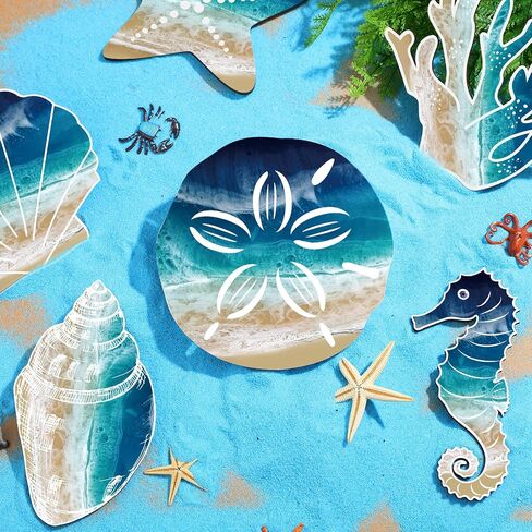 Weysat 7 Pieces Beach Wall Decor Coastal Wall Decor Rustic Bathroom Decor Seashell Starfish Wooden Bathroom Decorations Marine Nautical Coastal Ocean Decor for Home Decoration in Saudi Arabia