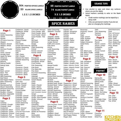252 Preprinted 3" X 1.5" Chalkboard Pantry Labels Set w/Extra Write-on Stickers for Jars, Bottles, Containers & Canisters - Include an Exclusive Numbered Reference Sheet - Waterproof & Tear-Resistant in Saudi Arabia