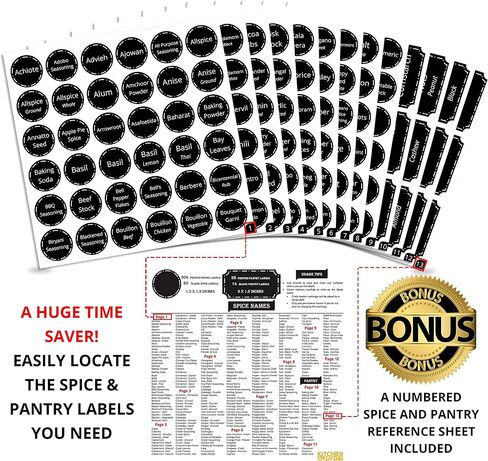 252 Preprinted 3" X 1.5" Chalkboard Pantry Labels Set w/Extra Write-on Stickers for Jars, Bottles, Containers & Canisters - Include an Exclusive Numbered Reference Sheet - Waterproof & Tear-Resistant in Saudi Arabia