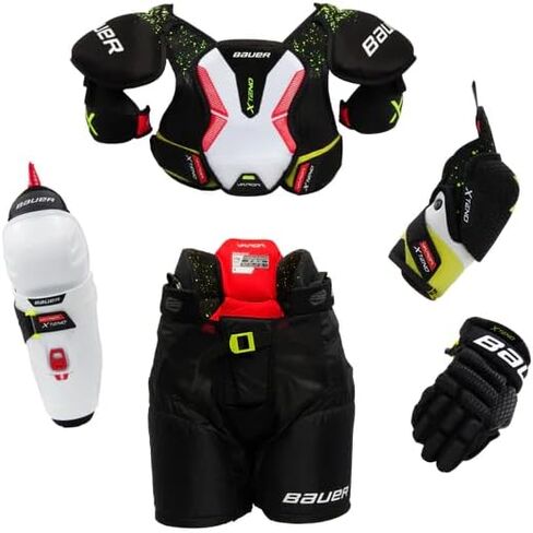 مجموعة أدوات الحماية للمبتدئين من Bauer Vapor X-Tend Youth Hockey Ice، مقاس قابل للتعديل، قفازات، سراويل، وسادات الكتف، وسادات الساق، وسادات الكوع، للأعمار من 3 إلى 9 سنوات in Kuwait