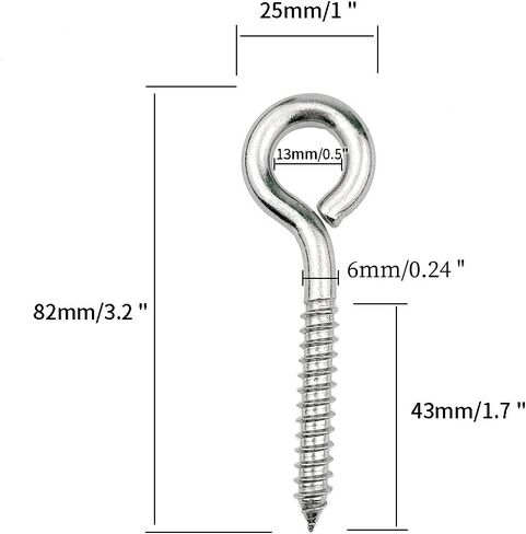 12 قطعة 3.2 "304 الفولاذ المقاوم للصدأ عيون المسمار السنانير ، مسامير التنصت الثقيلة خطاطيف تعليق المسمار في حلقة خطاف العين in Kuwait