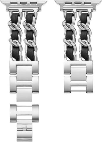 Compatible Apple Watch Band for Woman Man 41mm 38mm 40mm, Stainless Steel Cowboy Style for iWatch Series 9 8 7 6 5 4 3 2 se Bracelet (Black) in Kuwait