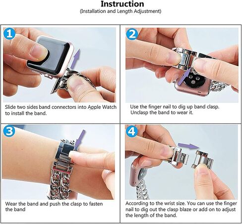 Compatible Apple Watch Band for Woman Man 41mm 38mm 40mm, Stainless Steel Cowboy Style for iWatch Series 9 8 7 6 5 4 3 2 se Bracelet (Black) in Kuwait